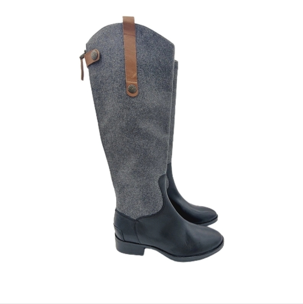 Sam Edelman Penny Gray Black Mixed Media Tall Riding Boots Women's Size 5.5